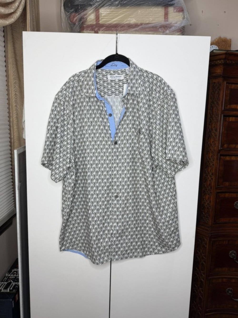 TOMMY BAHAMA Coconut Point Dos Rios Geo Print Short Sleeve Button Up Mens XL NEW